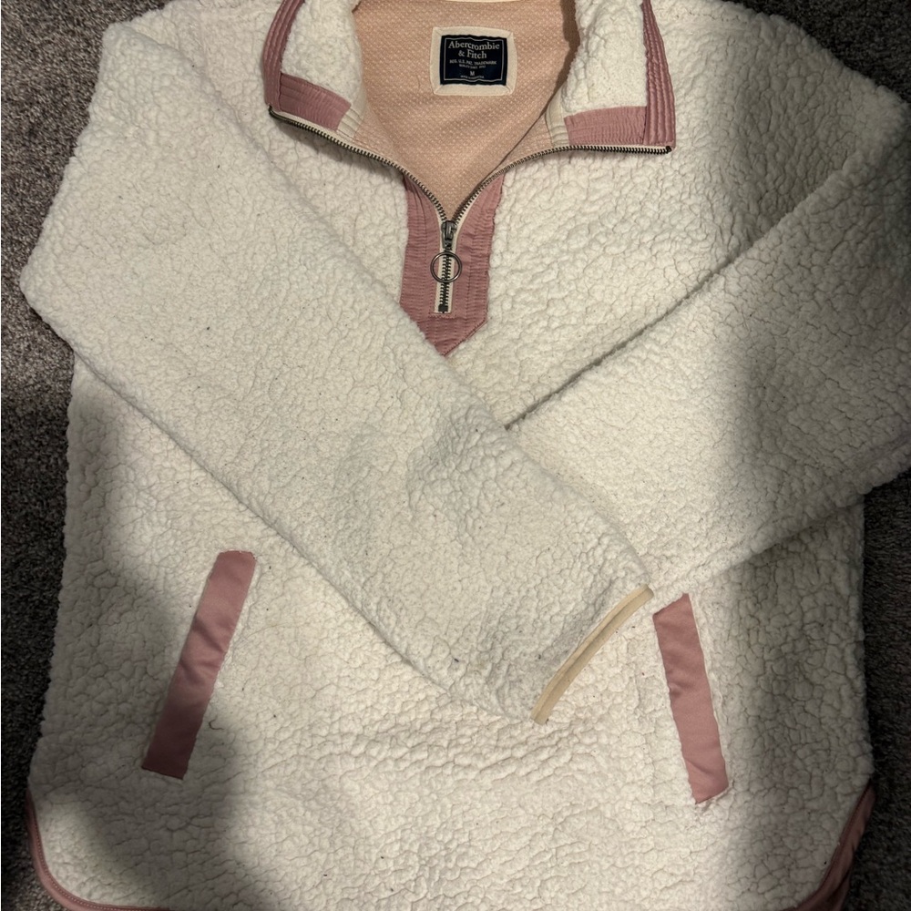 Abercrombie & Fitch Cream and Pink Fleece Pullover